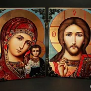 Складень деревянный. Венчальная пара Казанская Бог — фотография 1