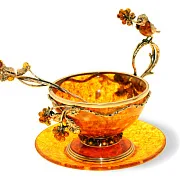 Чайная чашка из янтаря «Малиновка» с ложечкой — фотография 2